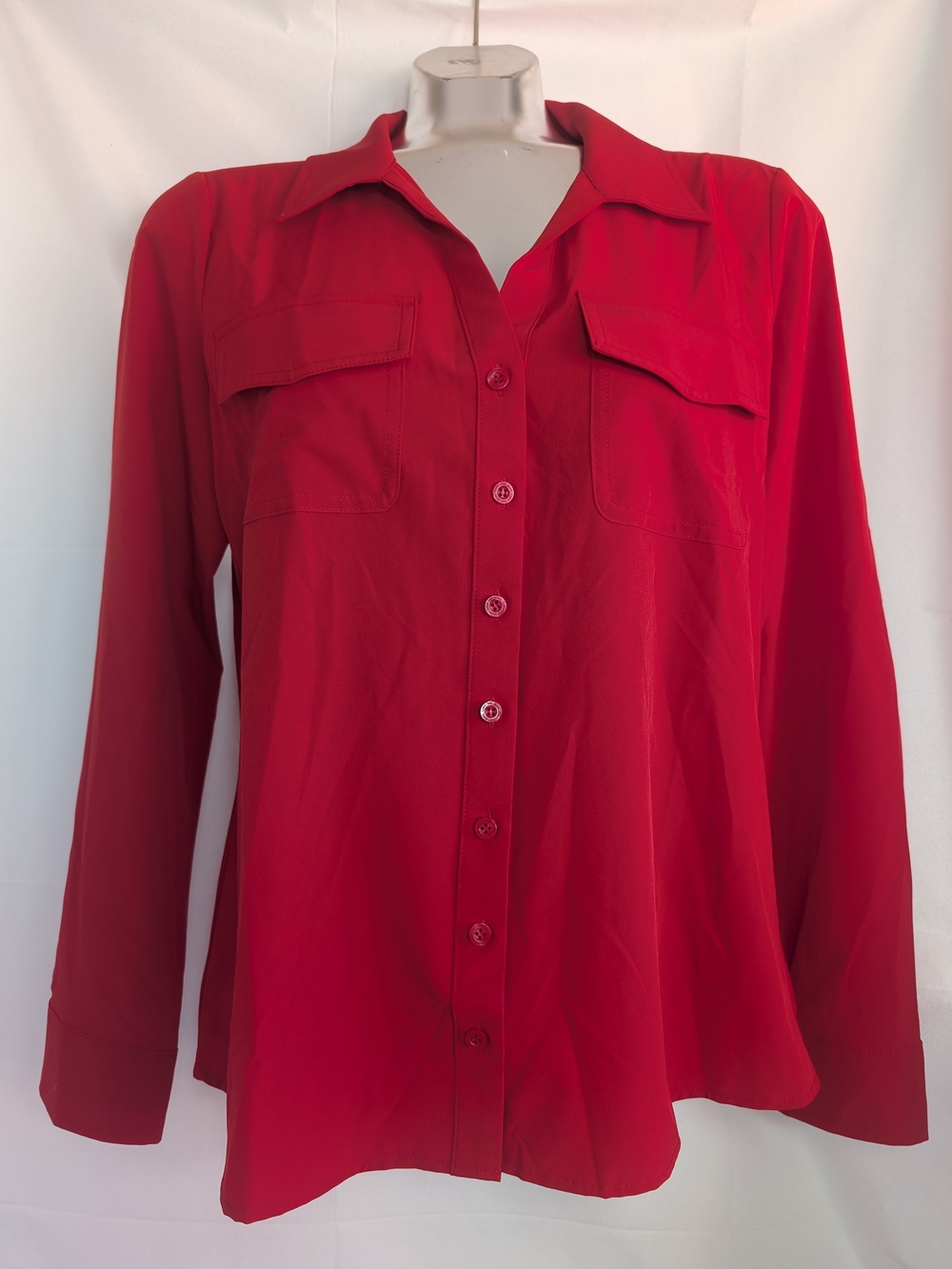 Calvin Klein Bright Red Long Sleeve Utility Shirt Size Medium Chest Pockets